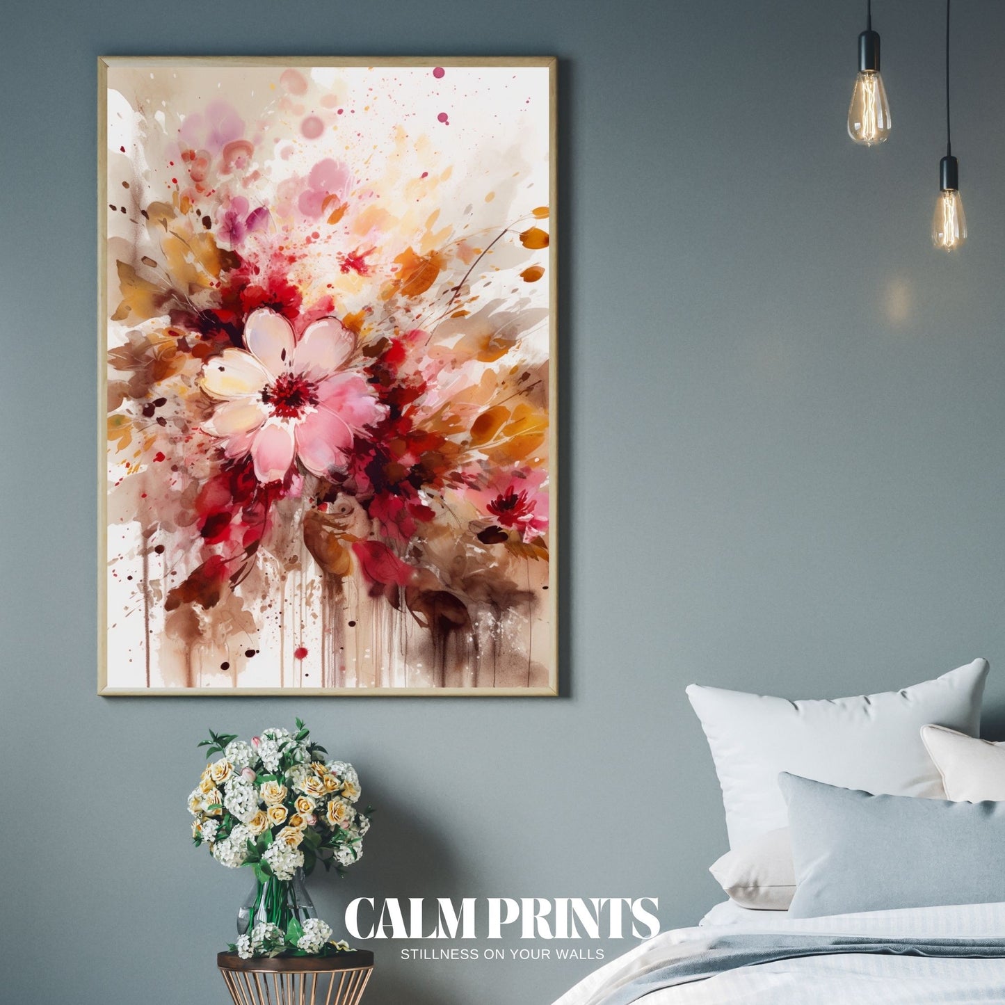 Contemporary poster with a splash of abstract floral elements