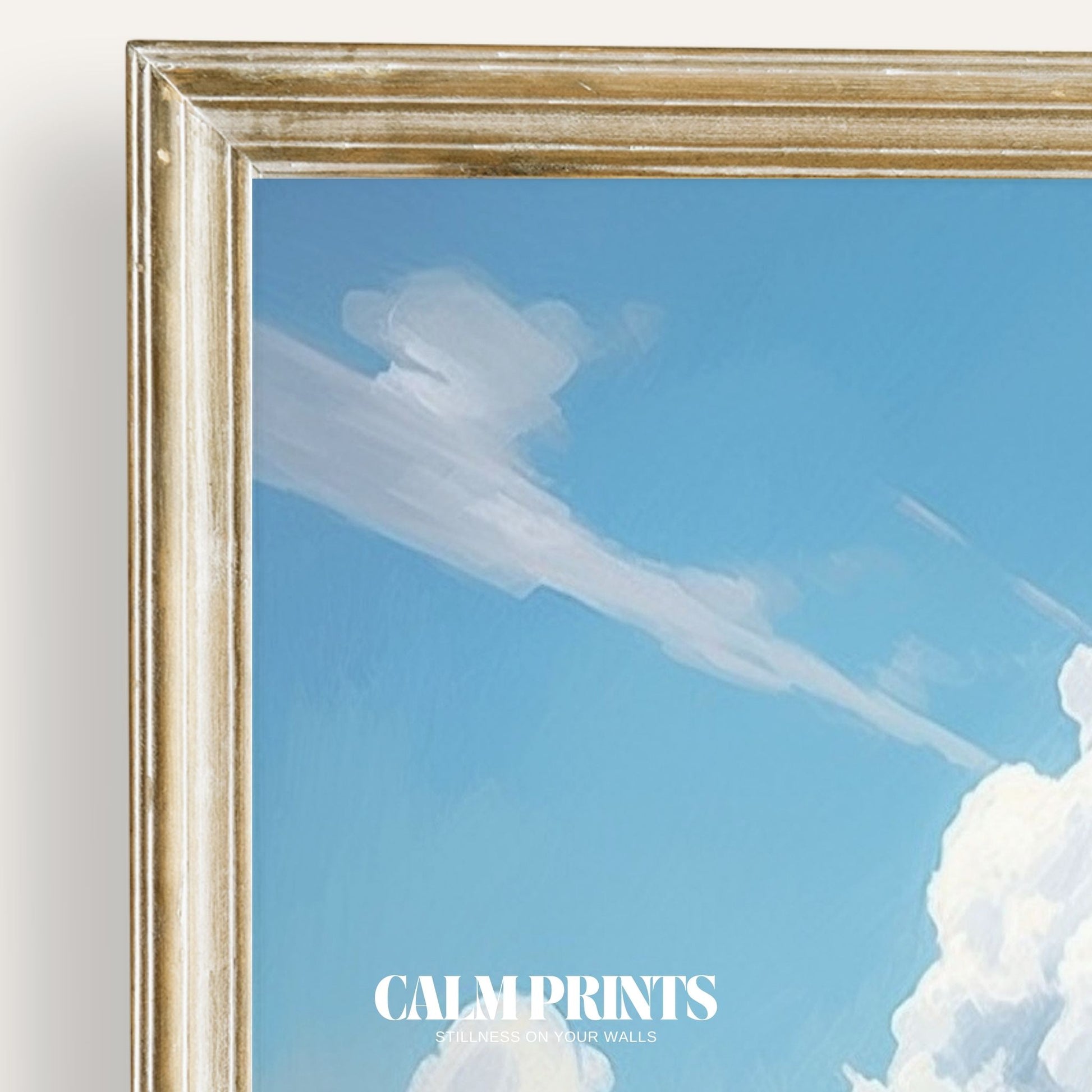 Fluffy white clouds drifting across a bright and peaceful sky