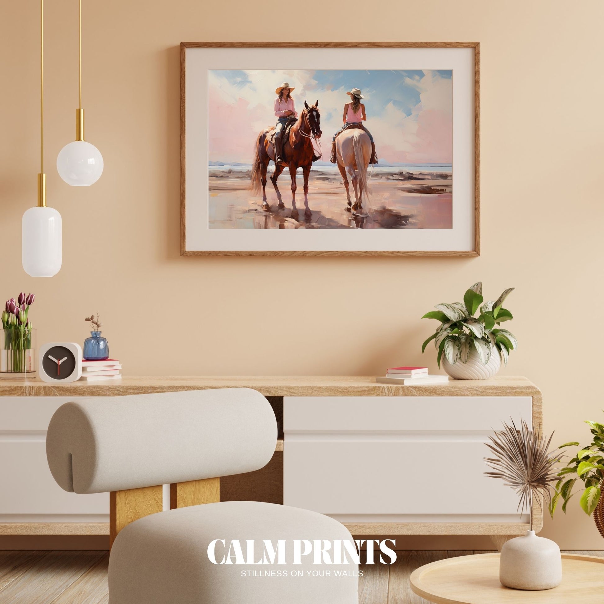 Scene of a freedom ride with cowgirls riding boldly under the vast sky
