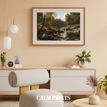 Poster capturing a gentle stream retreat with relaxing tones
