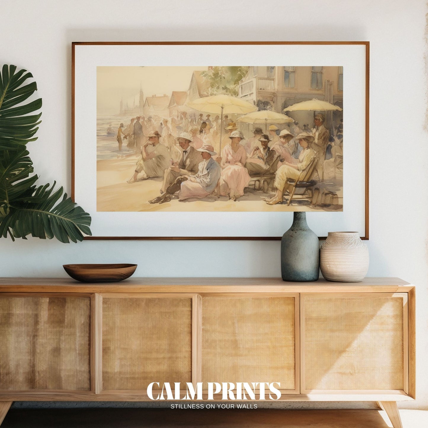 Gentle waves meet the shore in this afternoon seaside artwork