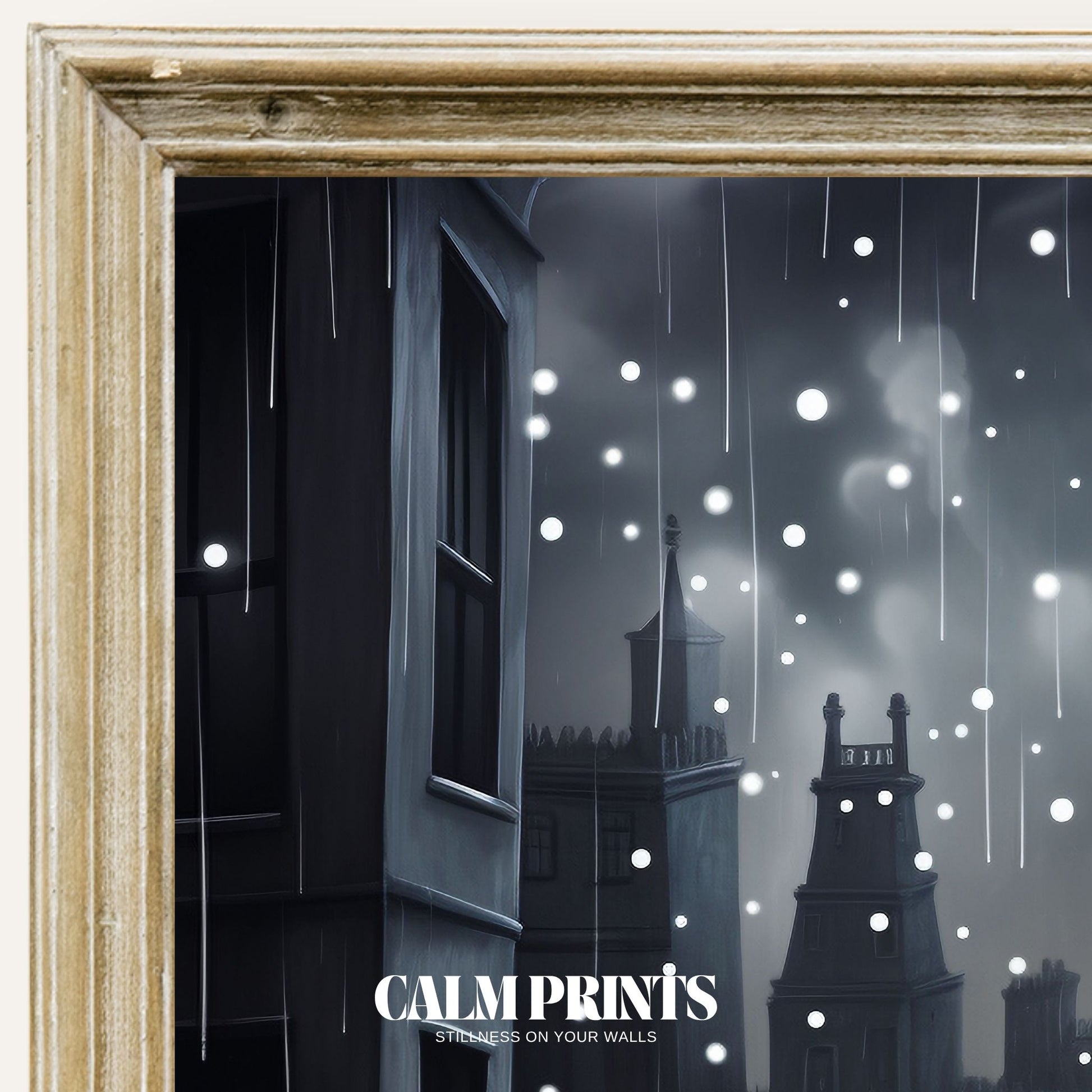 Print of a cute ghost enjoying a warm bath under gentle raindrops
