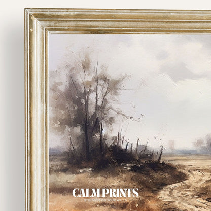 Golden leaves line a quiet forest path in this serene autumn scene