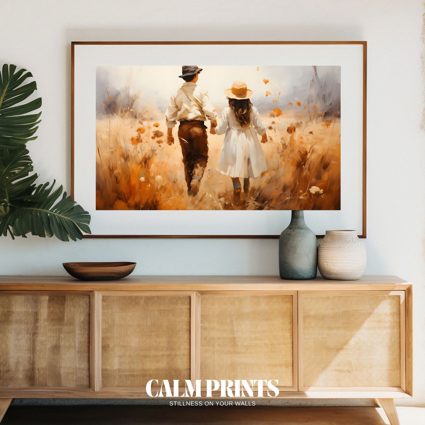 Wall art of golden meadows capturing the calm of nature walks