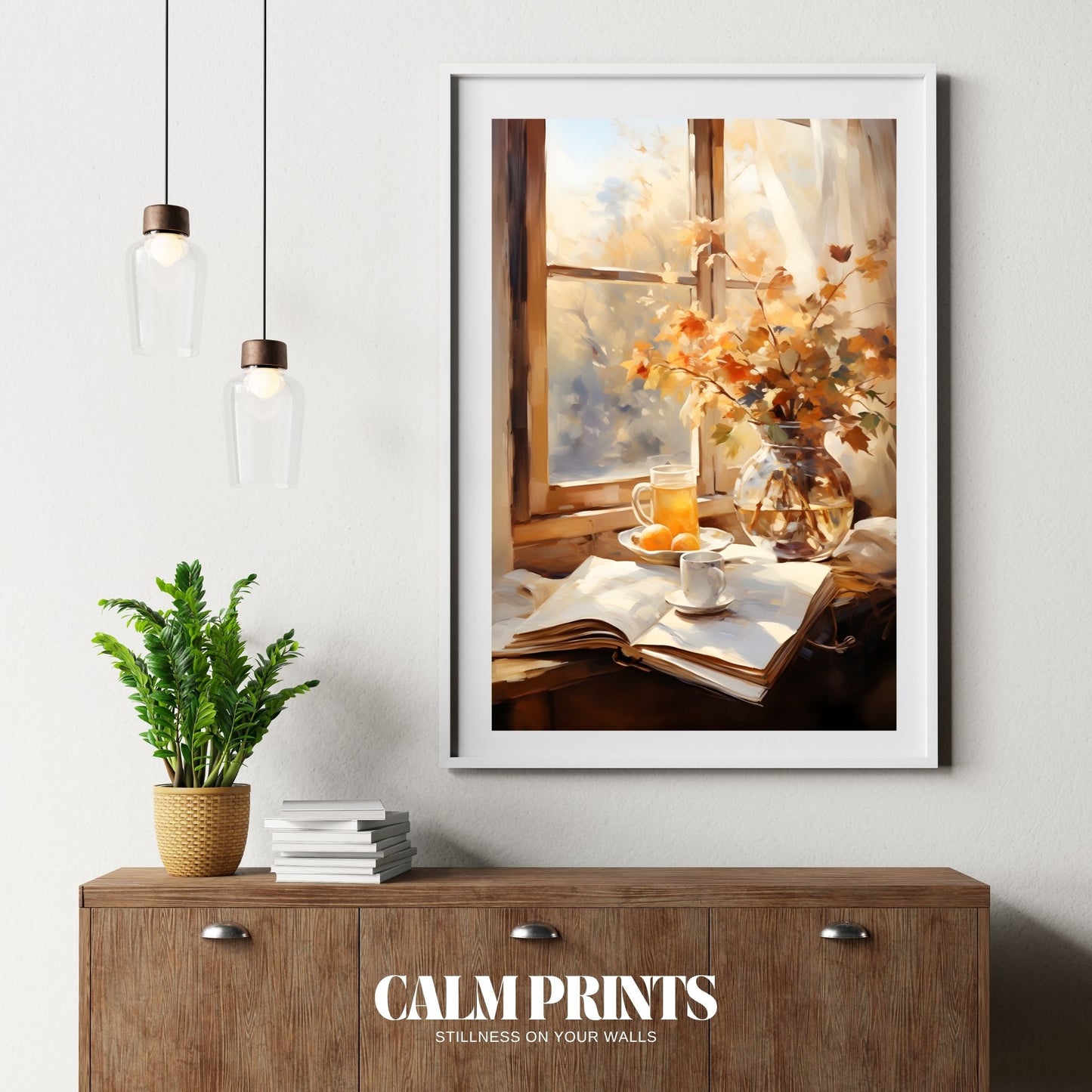Poster of a golden season reading scene with warm light and peaceful vibes
