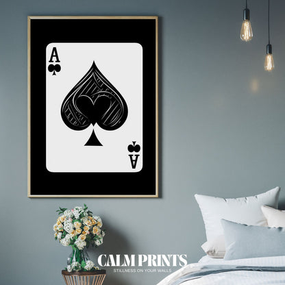Graphic poster of a spade card symbol with a refined aesthetic