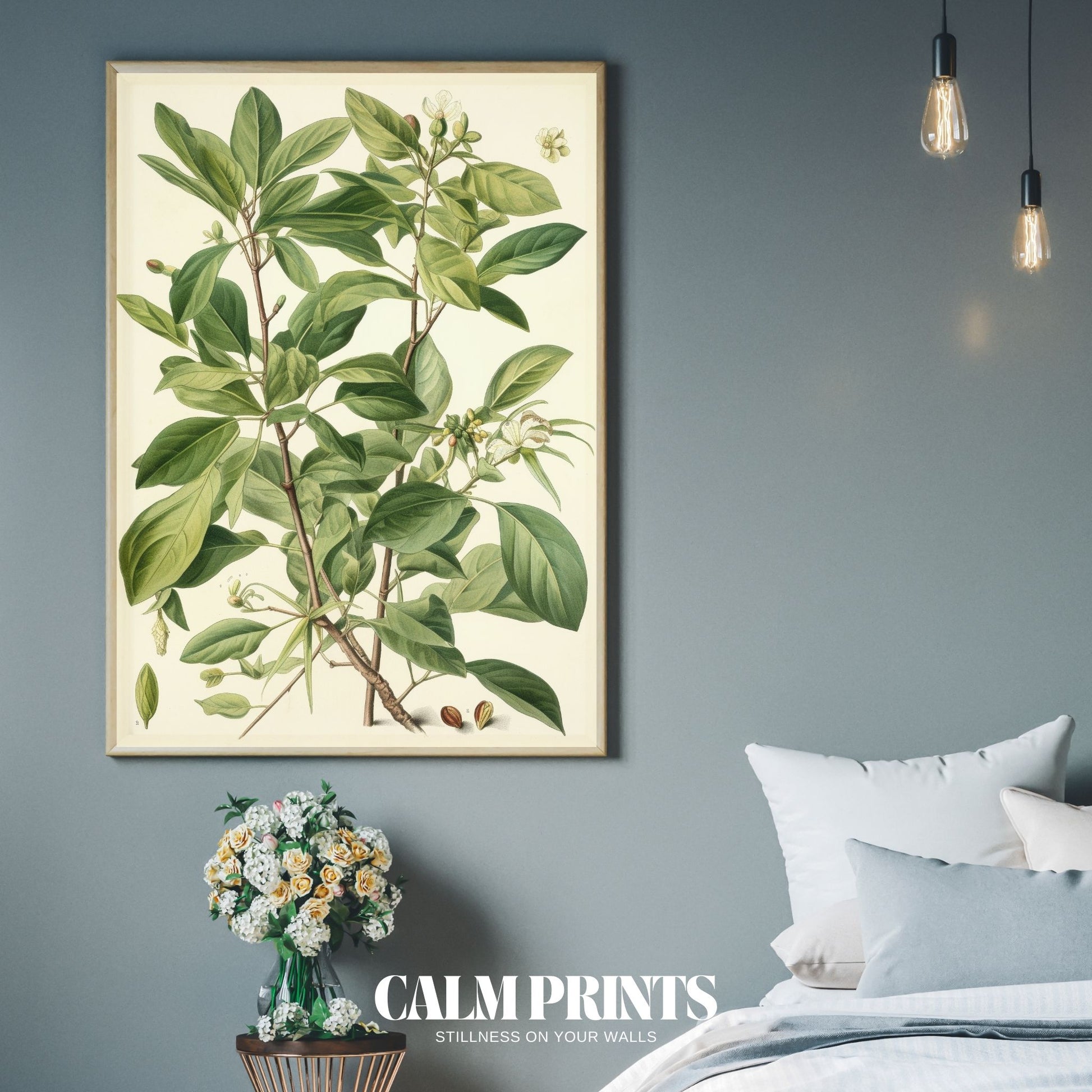 Hand-drawn botanical poster showcasing rich greenery and calm textures
