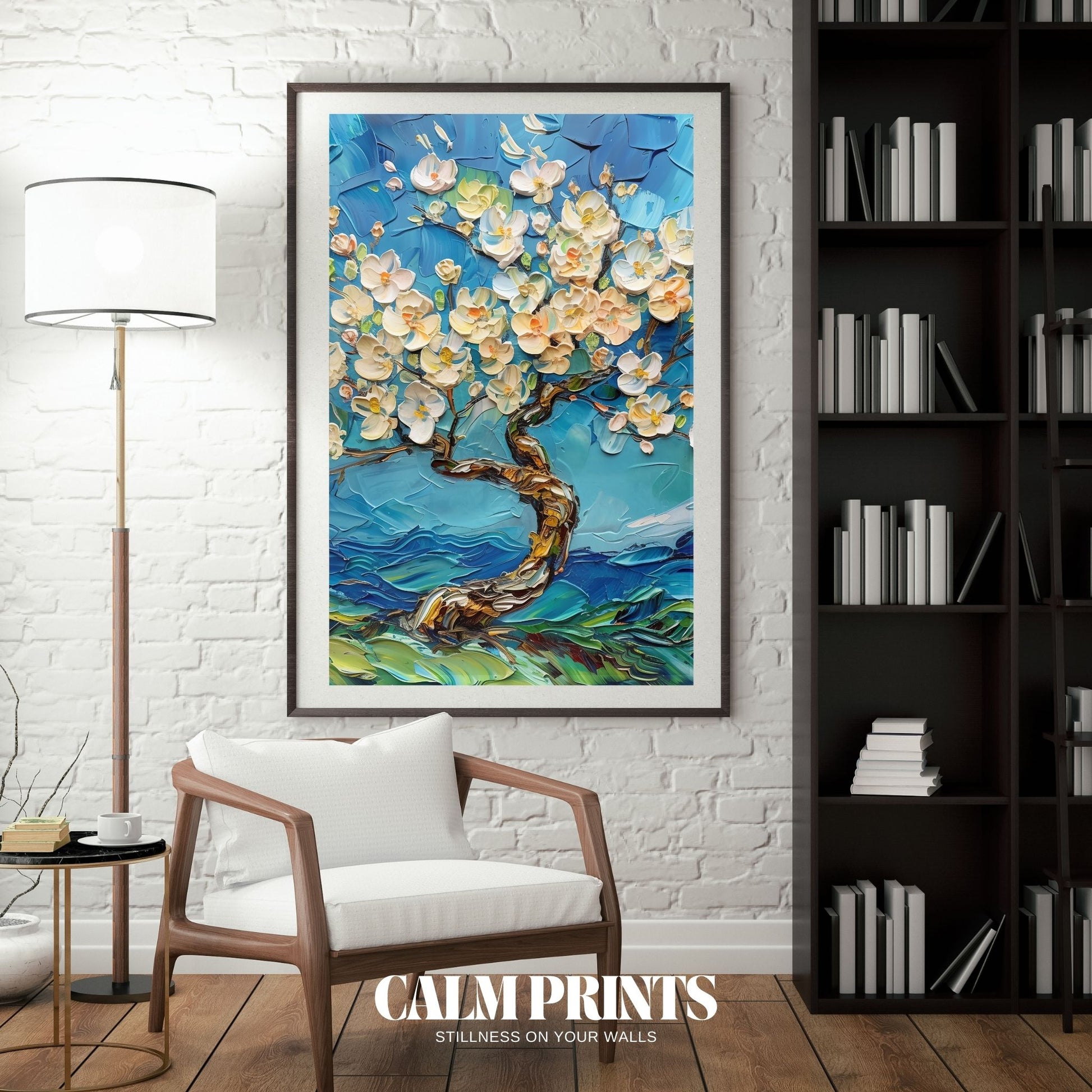 Tree in bloom expressing harmony through soft, flowing blue shades
