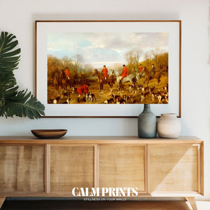 Nature poster of a historic-style hunting scene in gentle autumn light
