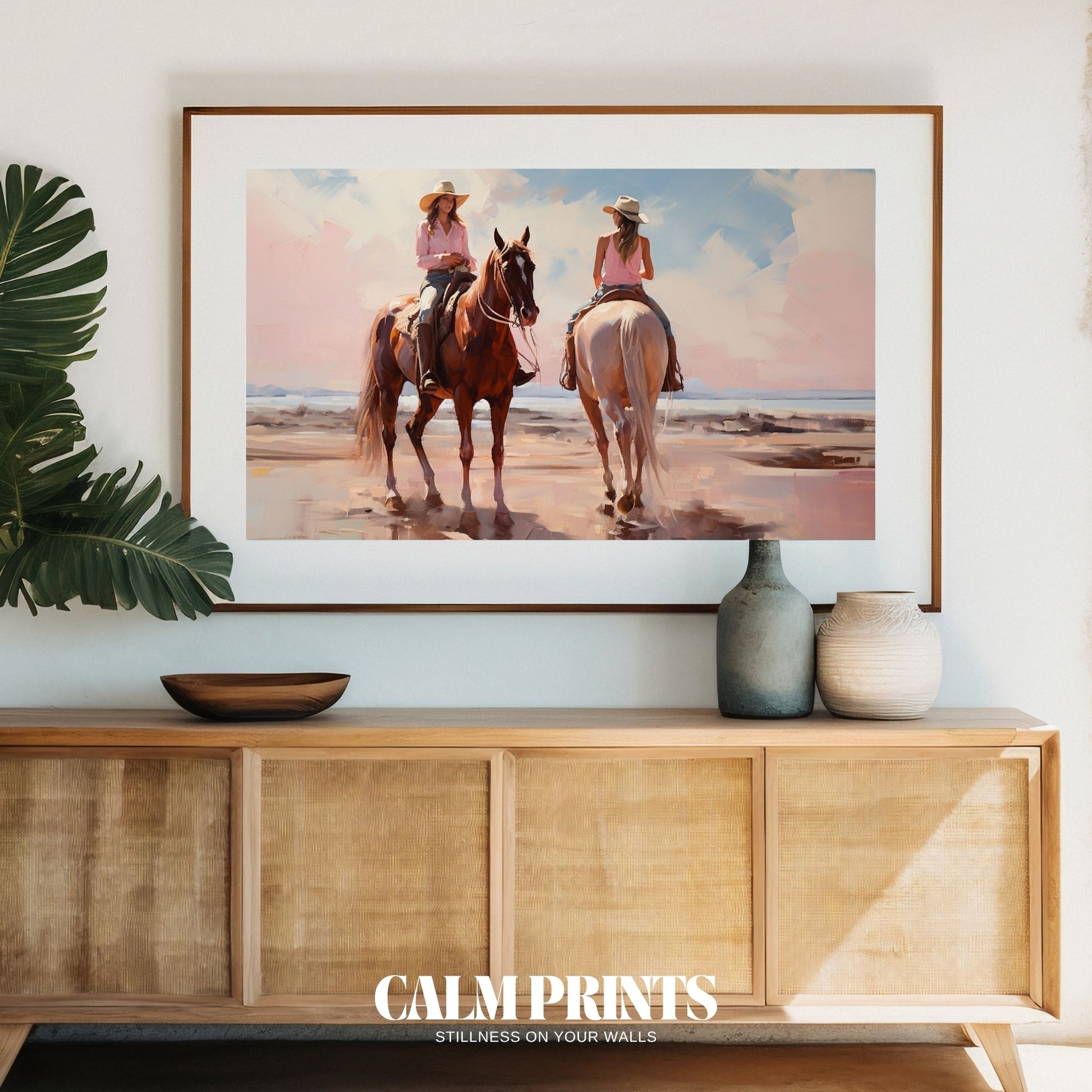 Poster of cowgirls riding freely under a radiant, boundless blue sky
