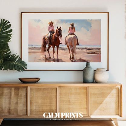 Poster of cowgirls riding freely under a radiant, boundless blue sky
