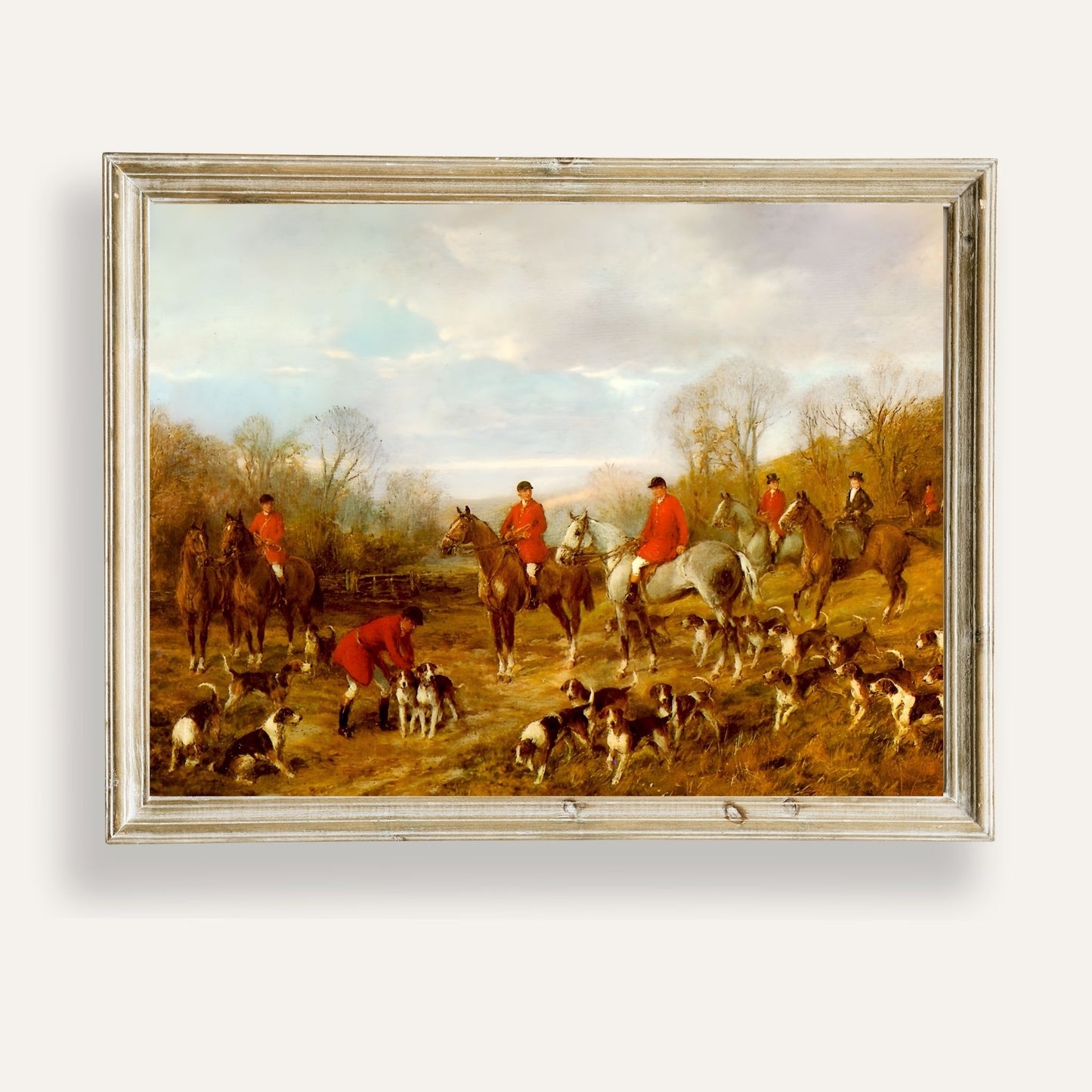 Timeless scene of hunters moving quietly through a calm and peaceful landscape
