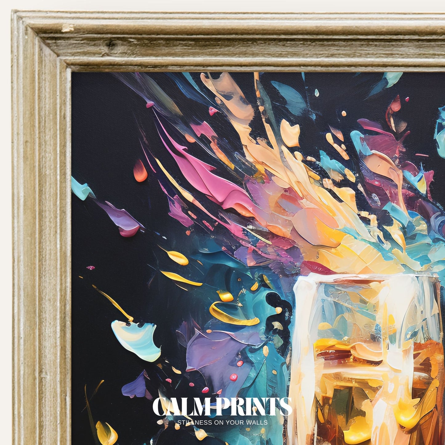 Art print of a joyful explosion of colours in a festive paint splash
