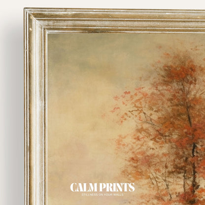 Tranquil lakeview with colourful autumn trees lining the peaceful shore