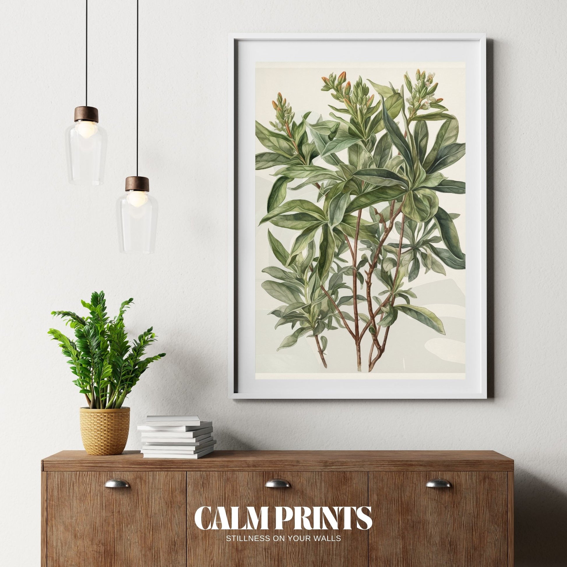 Artwork featuring lush greenery and botanical textures in soft light
