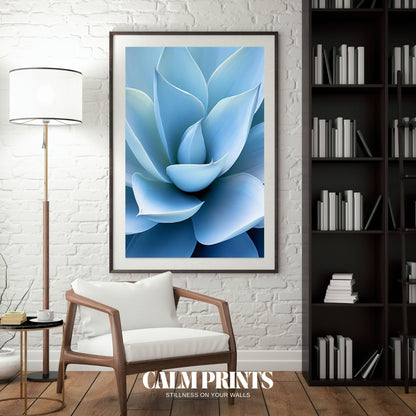 Macro poster of a succulent in stylish blue tones for tranquil décor