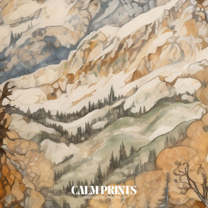 Majestic mountain landscape with autumn colours and snowy summits