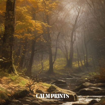 Minimalist nature poster showing Scandinavian forest in autumn stillness