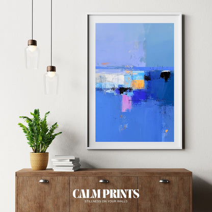 Minimalist abstract poster with gentle blue brush strokes