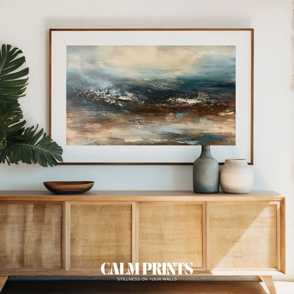 Minimalist abstract poster with waves in gentle earth tones