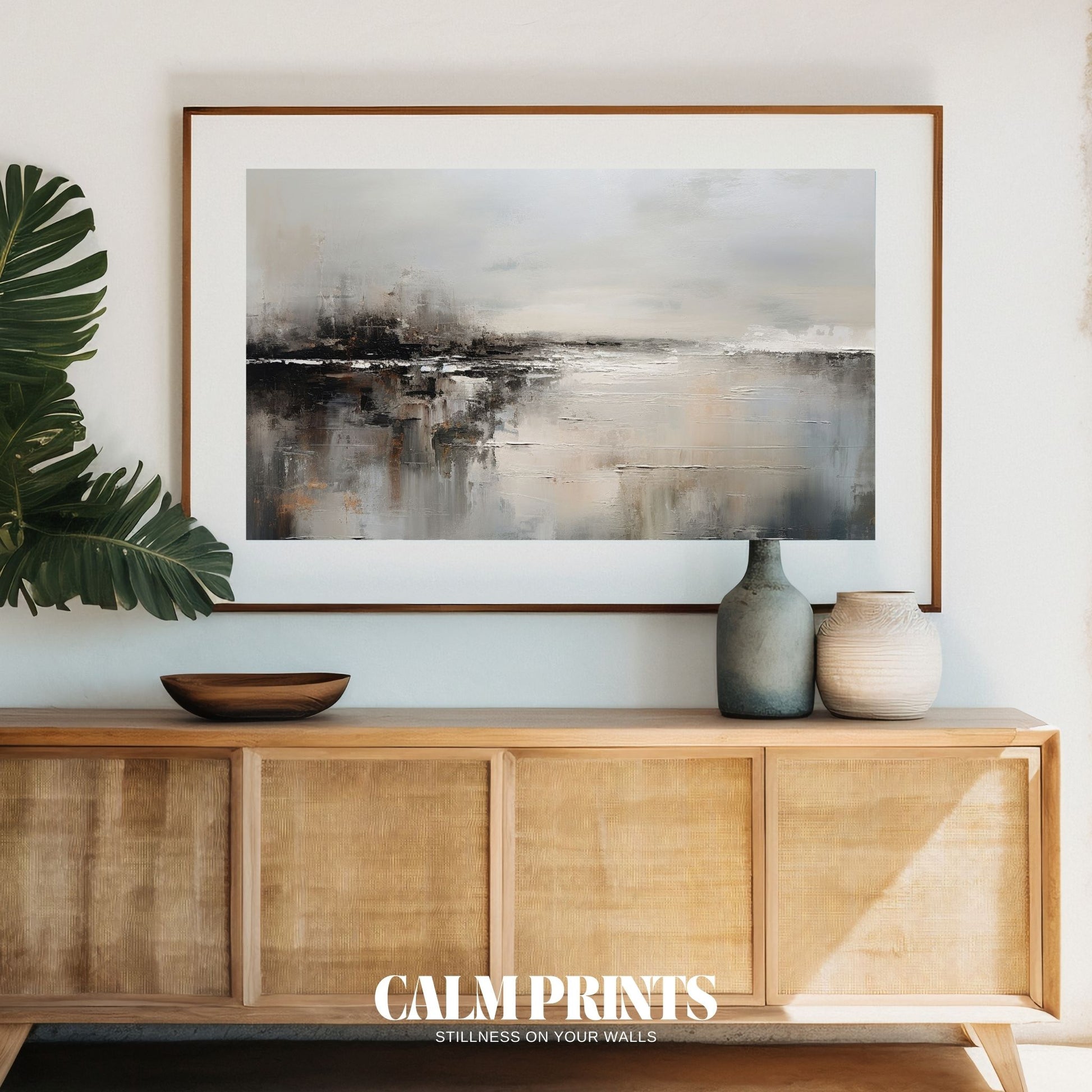 Minimalist art of an abstract landscape in subtle neutral hues