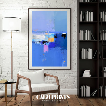 Modern serene abstract painting in cool blue tones for home décor