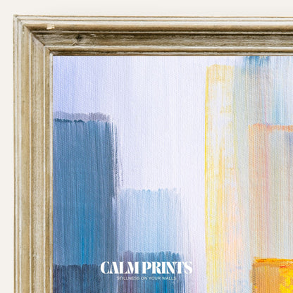 Modern art featuring boats in an abstract city waterfront scene