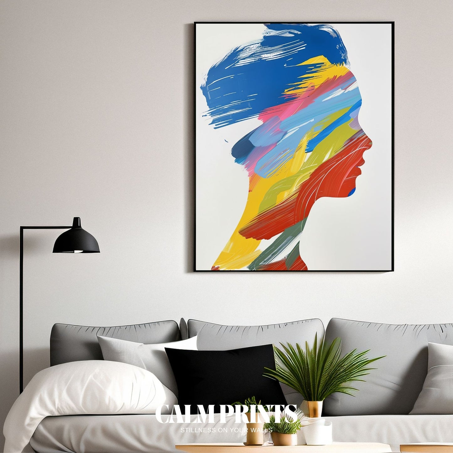 Modern colour study of a face in profile with layered abstract tones
