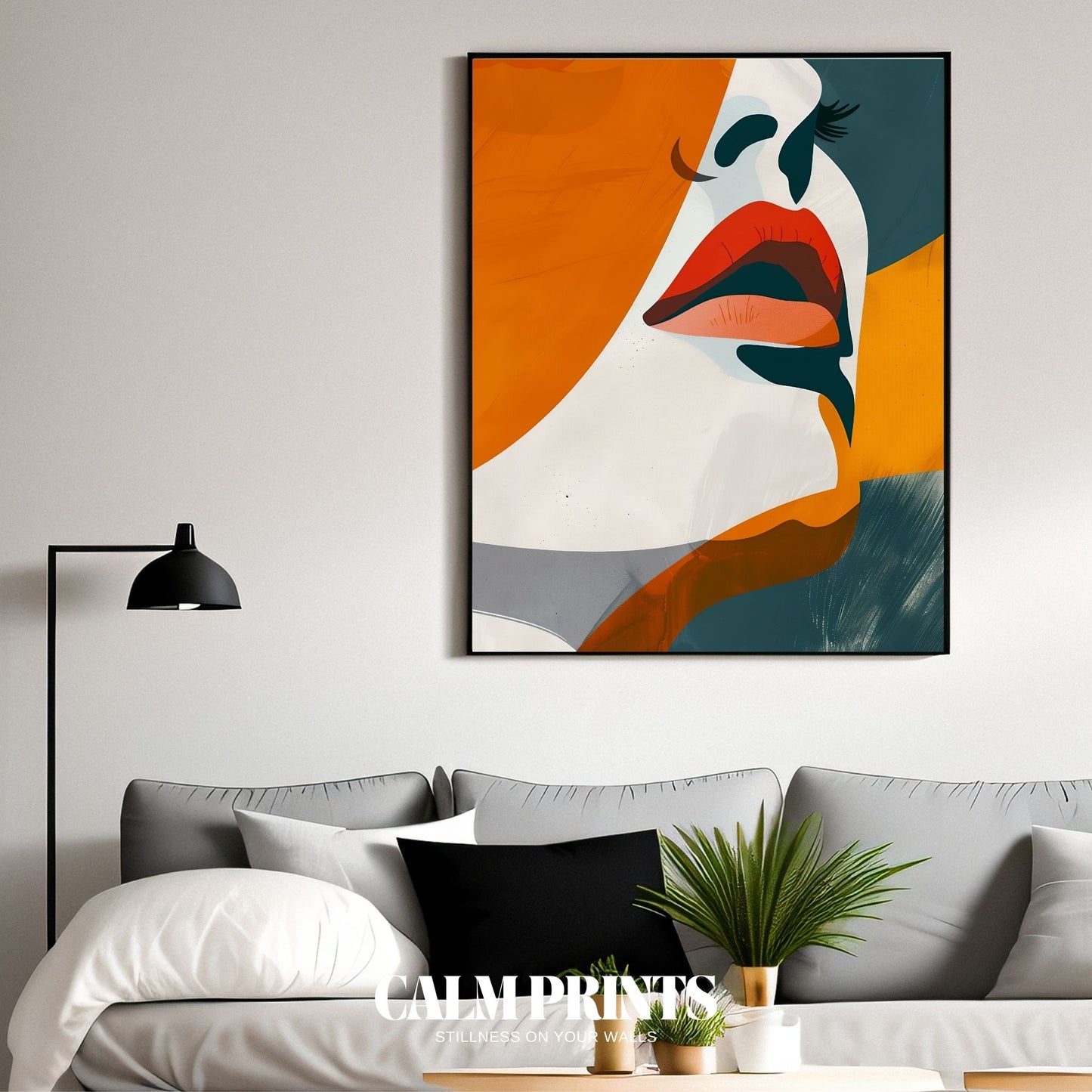 Modern poster featuring a stylised face silhouette in neutral tones