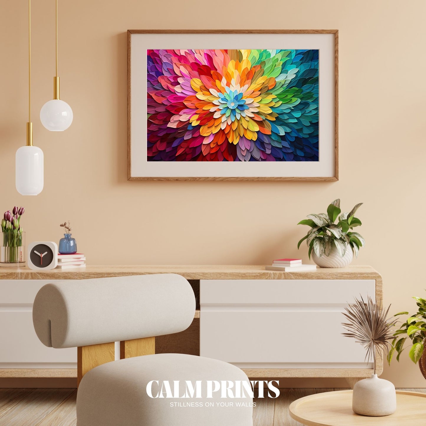 Modern floral burst with a splash of colour in an artistic composition

