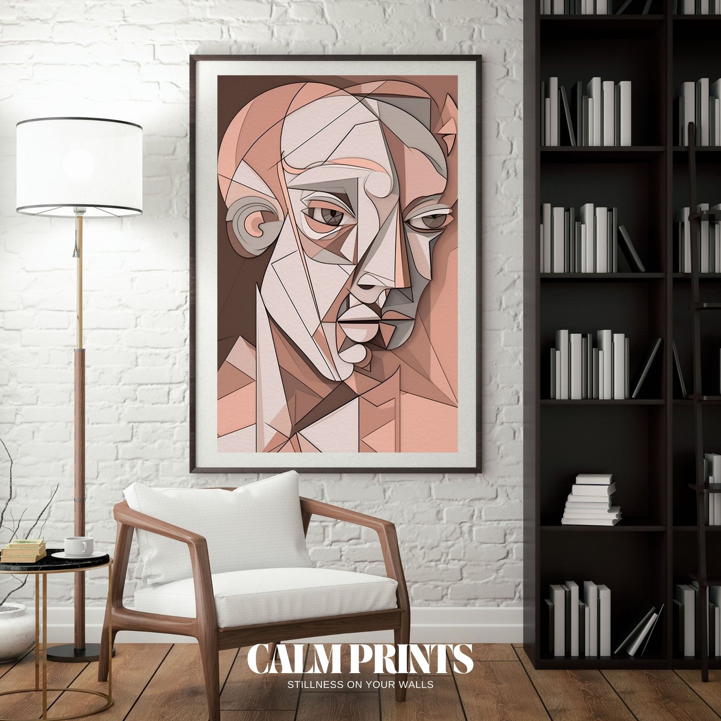 Modern portrait art in geometric style with bold lines and angles