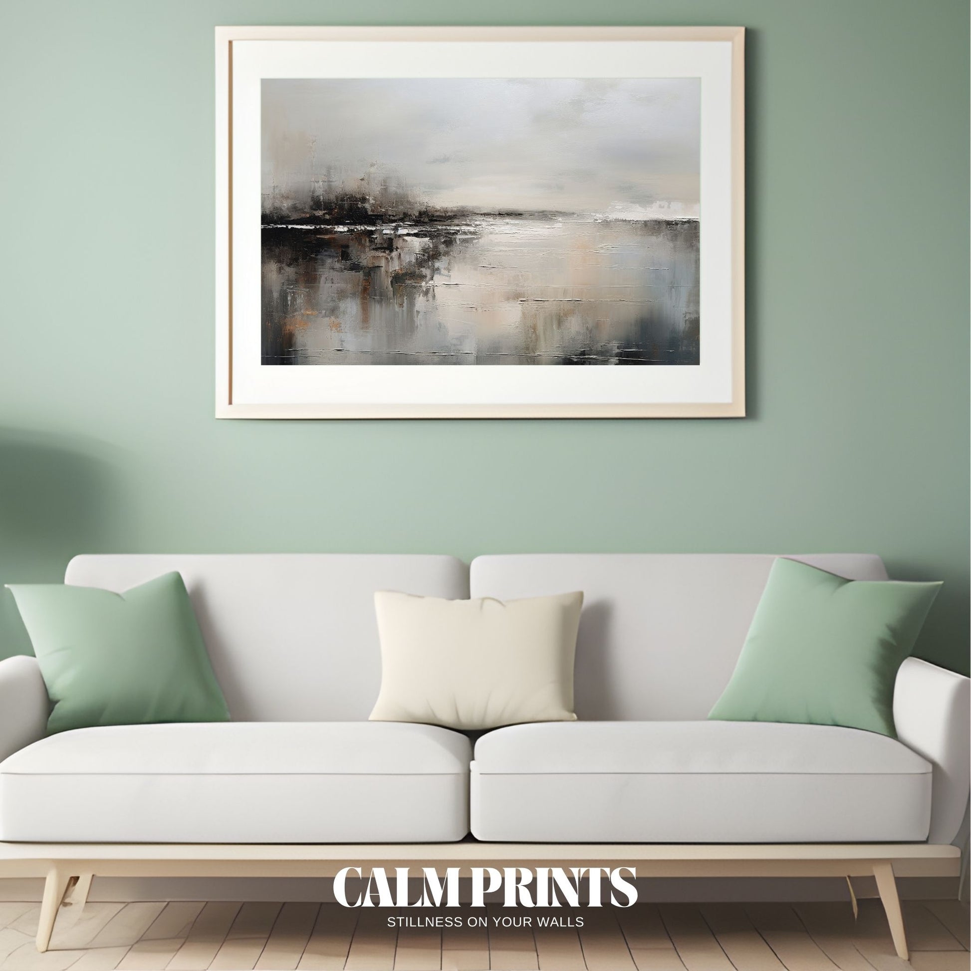 Modern landscape print with soft neutral tones for warm, elegant spaces