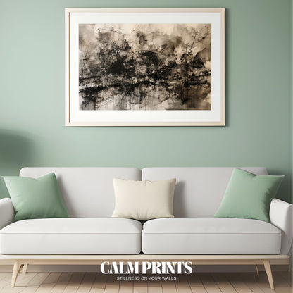 Modern abstract poster with monochrome ink splatter design