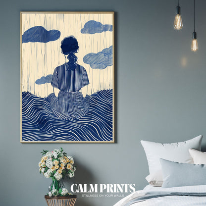 Modern profile silhouette in blue evoking emotion and stillness
