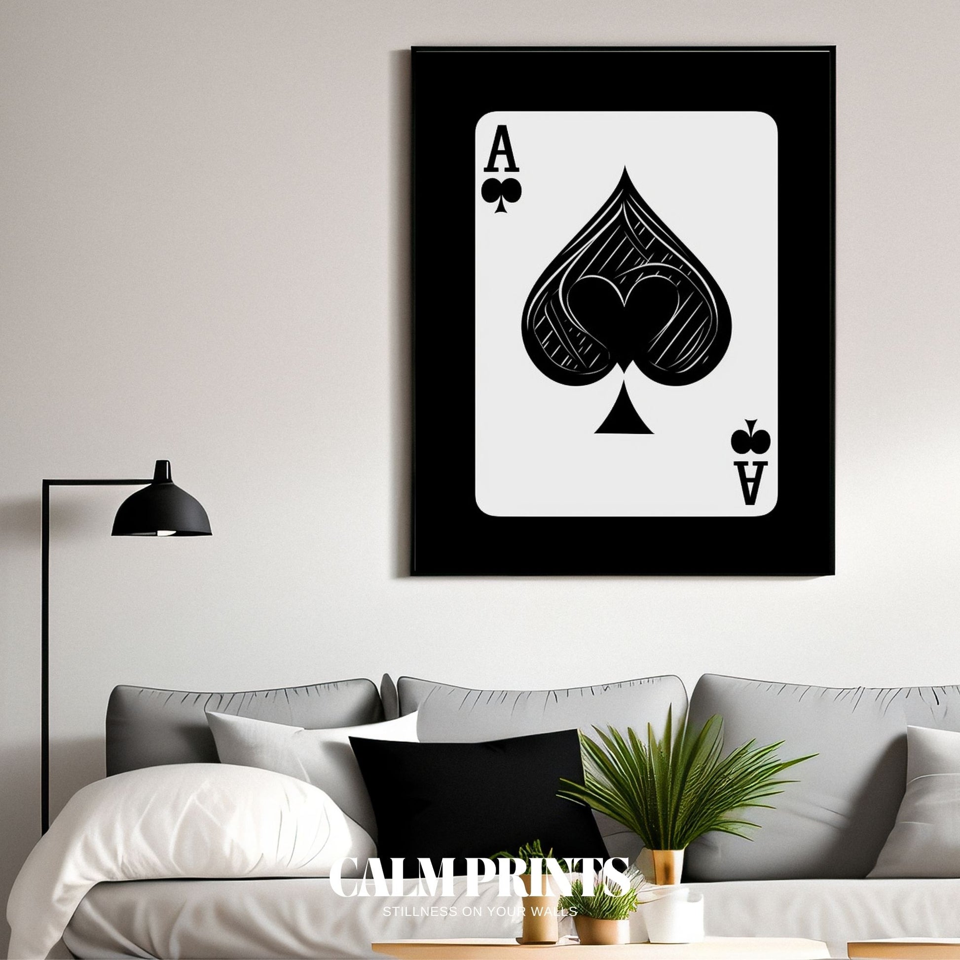 Modern poster featuring the iconic spade symbol in sleek design