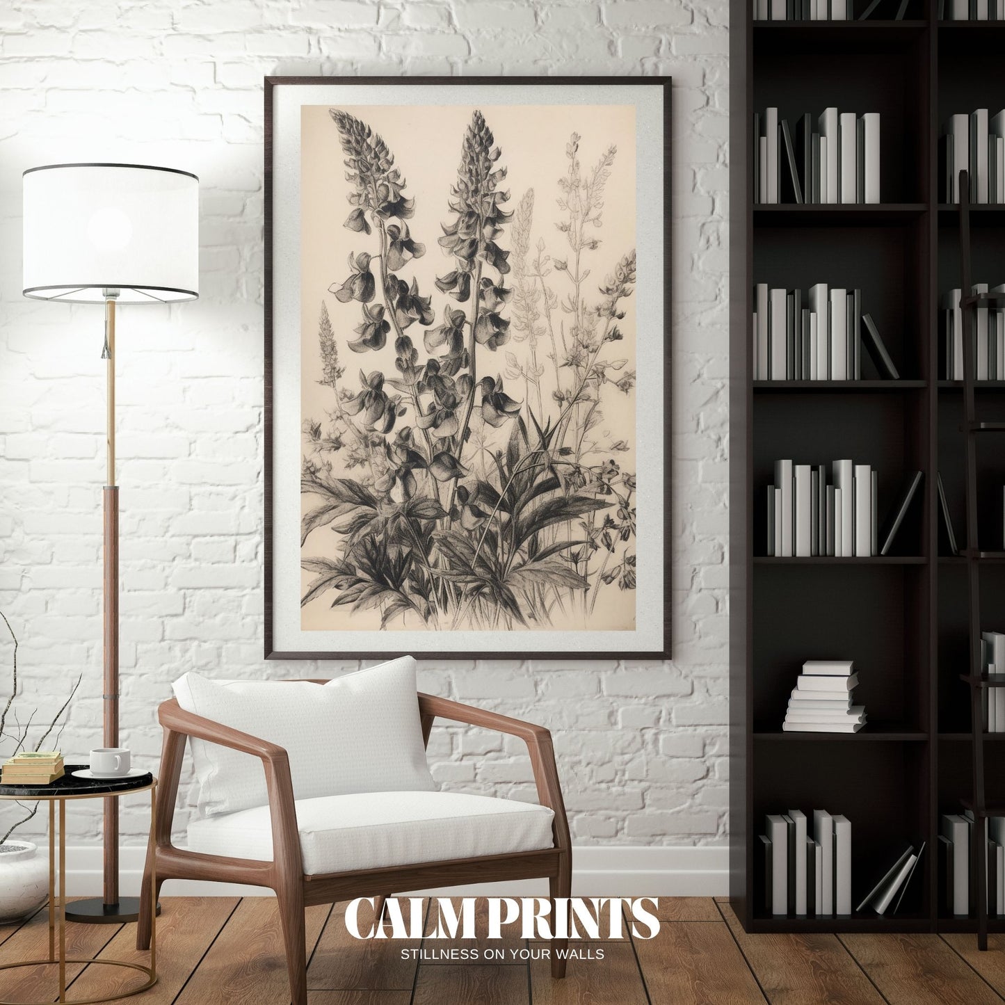 Monochrome print of a botanical study with realistic detailing
