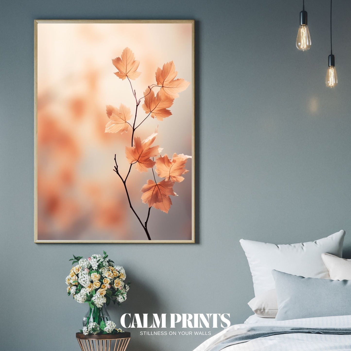 Nature poster featuring serene autumn leaves in warm earthy tones