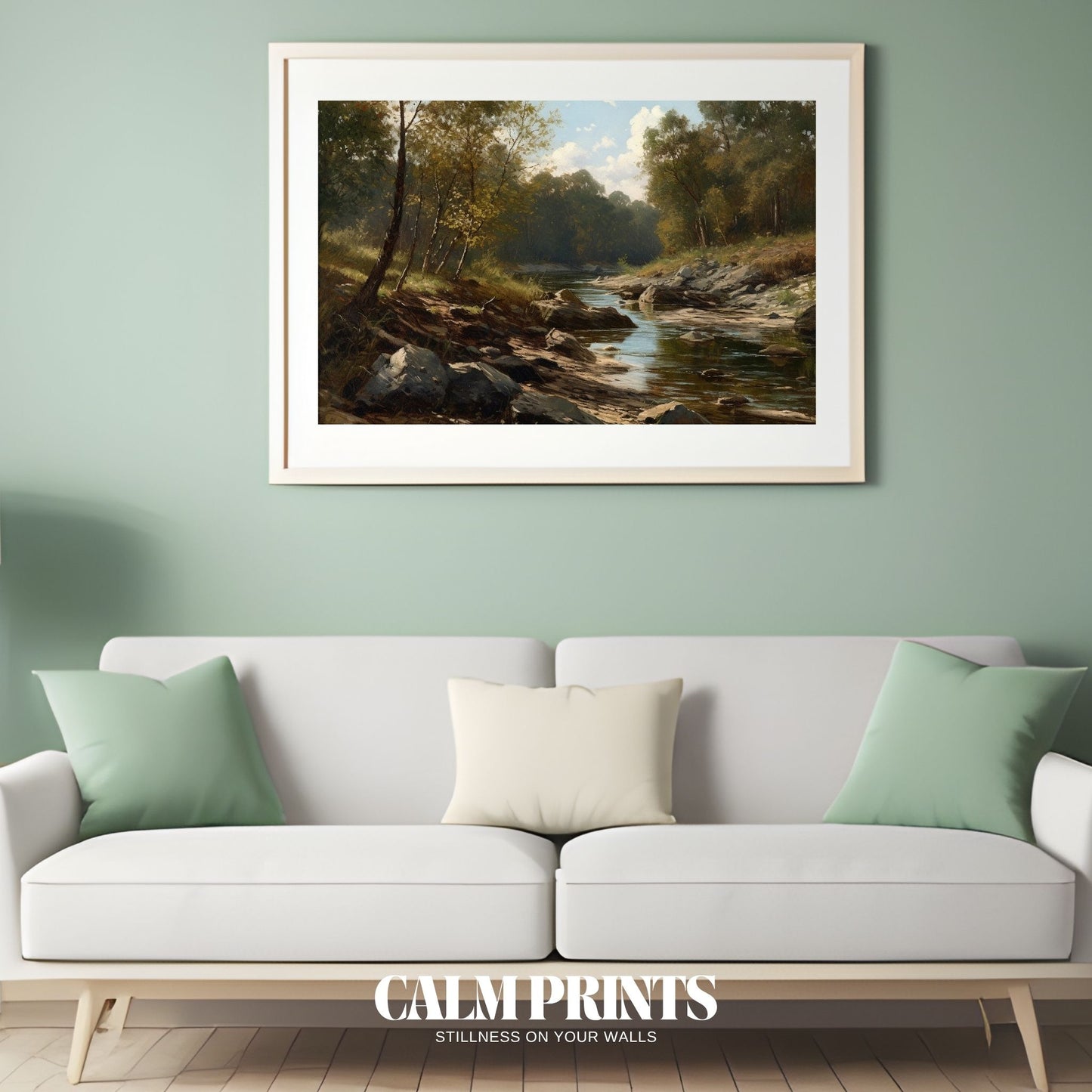 Artwork of a nature retreat by the river with tranquil charm
