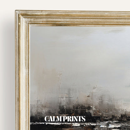 Landscape artwork in neutral colours with abstract shapes and textures