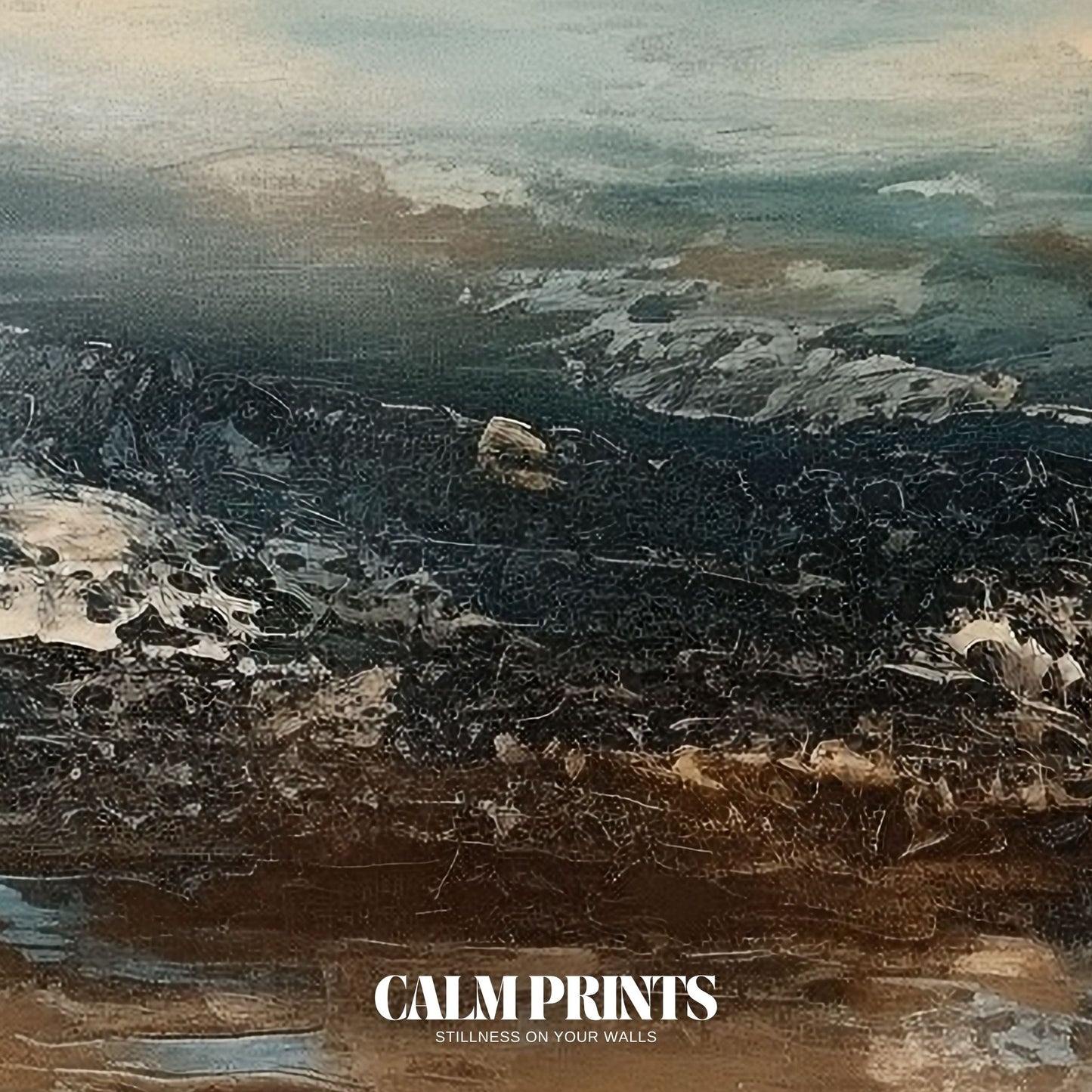 Neutral-toned abstract painting of waves with natural flow