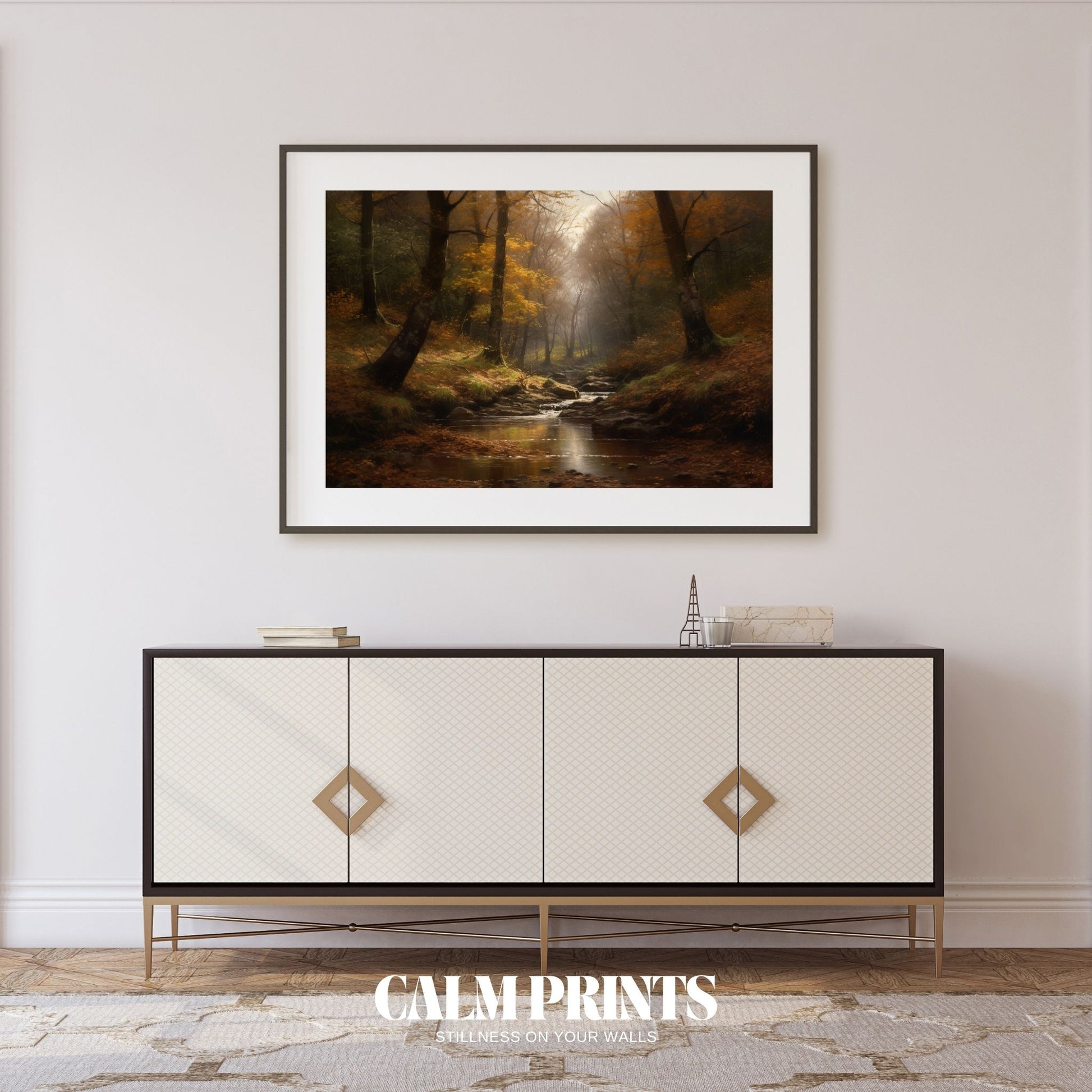 Nordic forest glowing in warm autumn tones and quiet atmosphere