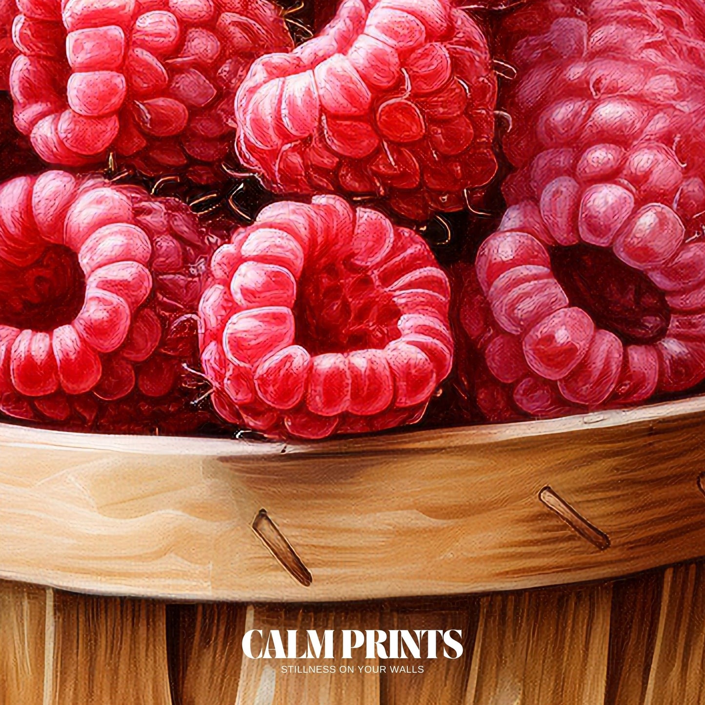 Natural scene of organic raspberries resting in a charming basket
