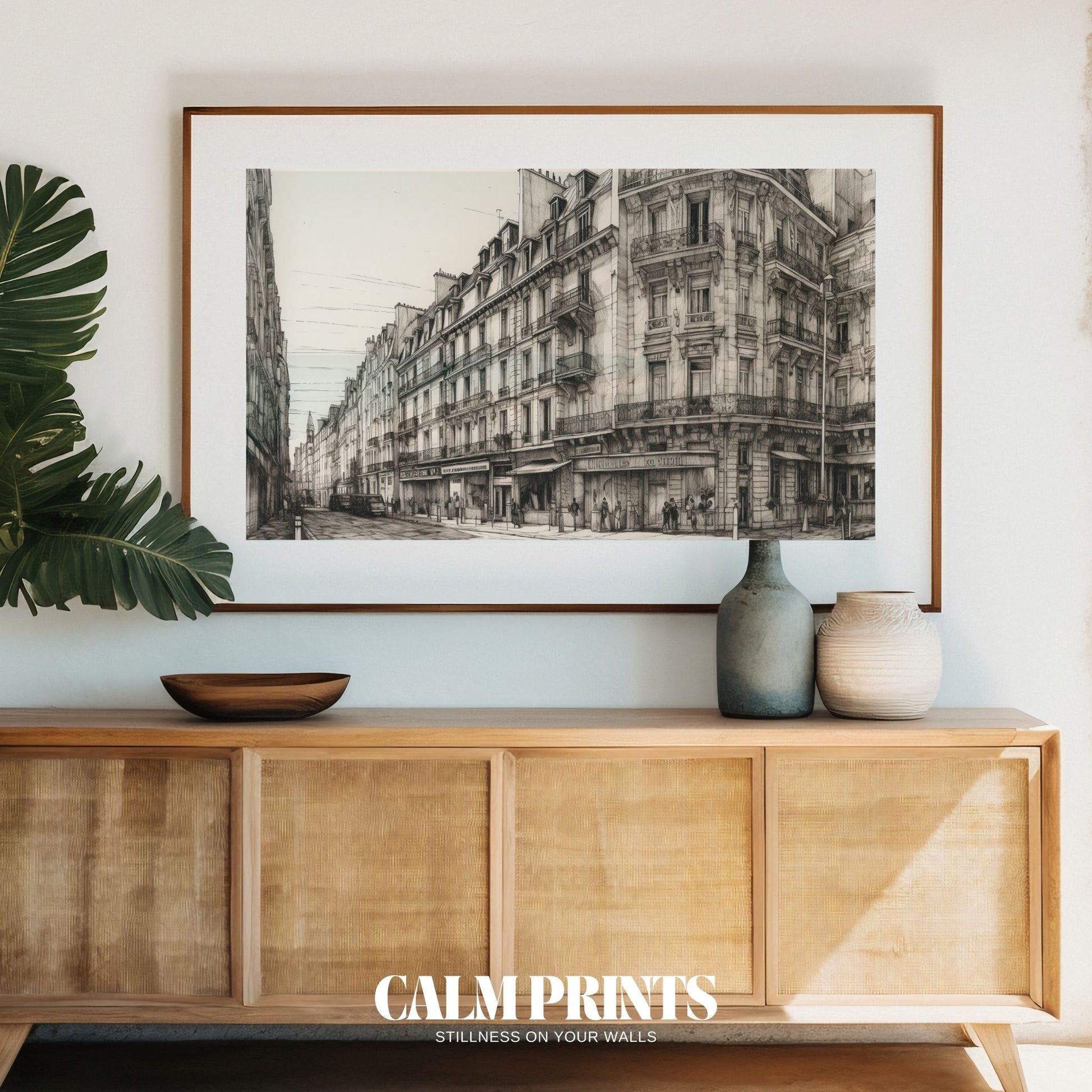 Illustration of a narrow Parisian alley with elegant old buildings
