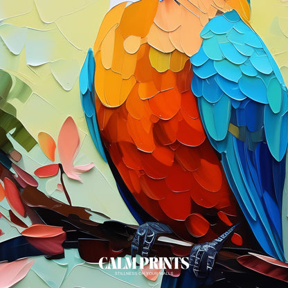 Pastel wall art featuring a sweet bird with blossoms in full bloom
