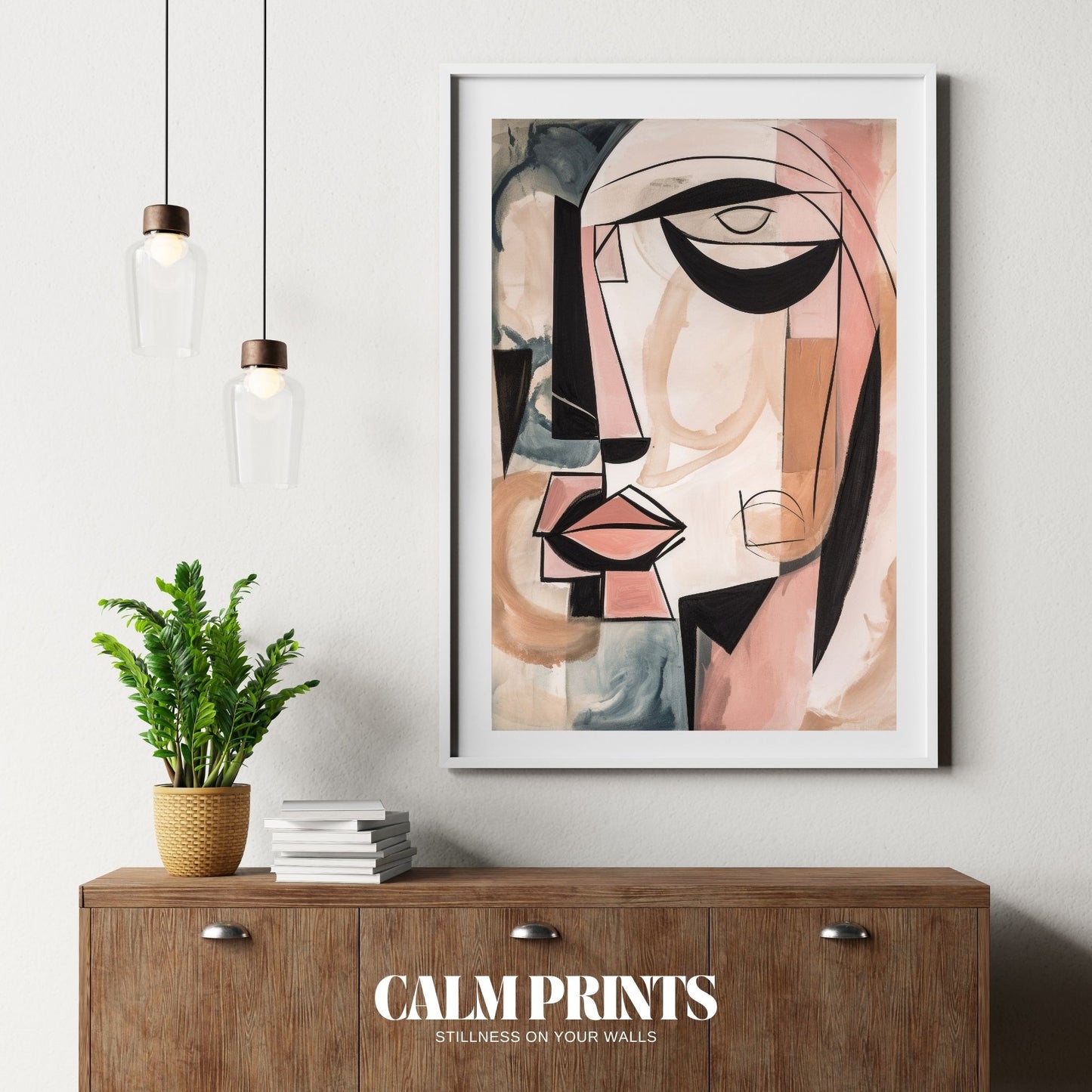 Expressionist wall art featuring a stylised face in muted pastel hues