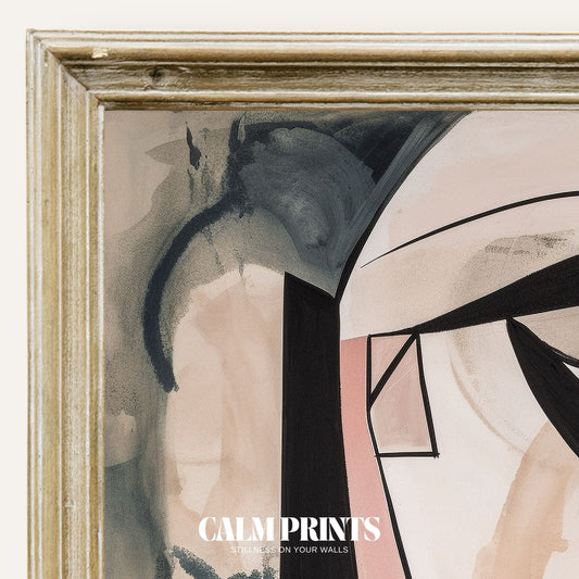 Art print of an abstract face in calming pastel colours and bold lines