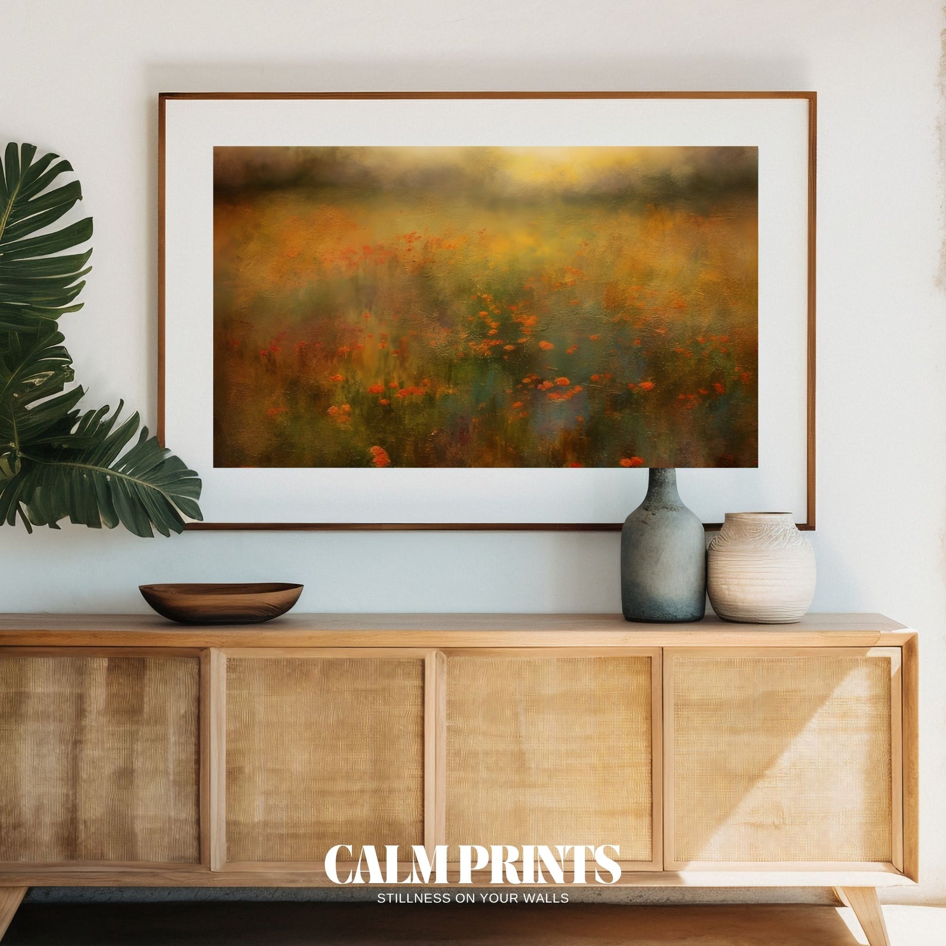 Landscape of a pastel floral meadow with delicate and calming tones
