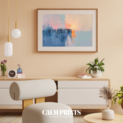 Print of a pastel-toned horizon in fluid, abstract brushwork
