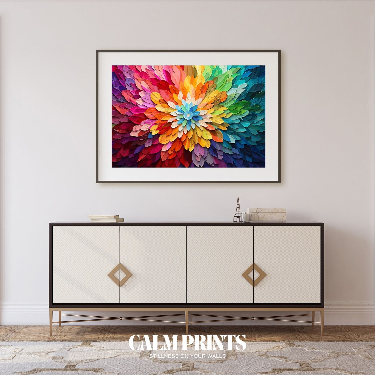 Poster of a petal splash creating an abstract bloom with vivid colours
