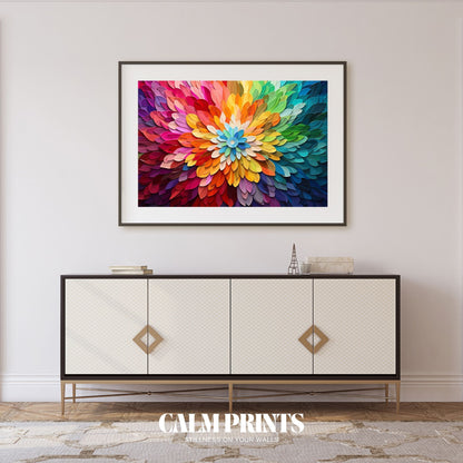 Poster of a petal splash creating an abstract bloom with vivid colours
